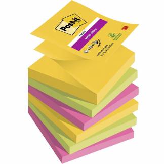 Notes, Post-it, Super sticky, assorteret 76x76mm, pakke a 6 stk
