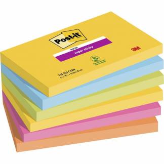 Notes, Post-it, Super sticky, assorteret 127x76mm, pakke a 6 stk