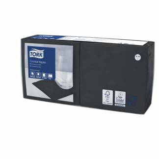 Kaffeservietter, Tork, Advanced 1/4- fold Cocktail, 2 lag, sort 240mmx240mm, pakke a 200 stk FSC Mix