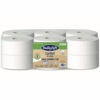 Toiletpapir Jumbo, BulkySoft, Comfort Mini, 2 lag, hvid x 130.00m kasse a 12 ruller