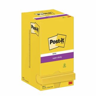 Notes, Post-it, Super sticky, gul, 76 x76mm, pakke a 12 stk 100% PEFC Certified