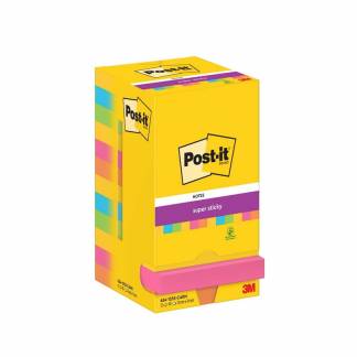 Notes, Post-it, Super sticky, assorteret 76x76mm, pakke a 12 stk 100% PEFC Certified