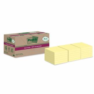 Notes, Post-it, Recycle, gul, 76x76mm pakke a 18 stk, 100% PEFC Certified