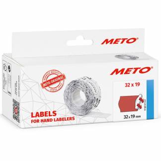Prisetiket, Meto, Non.Perm. 32x19mm neon r&oslash;d, pakke a 5 stk