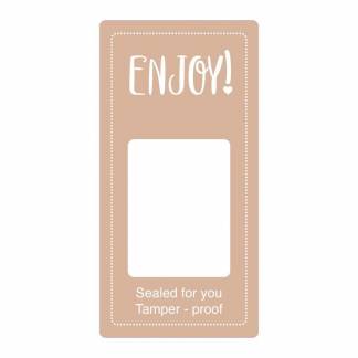 Forseglingsetiket, Meto, ENJOY! 50x100mm brun, rulle a 500 etiketter