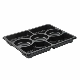 Plastbakke, Plus Pack Zen, 7-rums Rektangul&aelig;r,310x250x33mm PET, sort, pakke a 60 stk F&oslash;devaregodkend