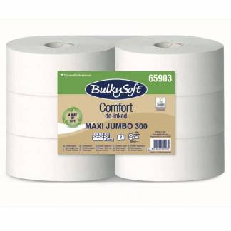 Toiletpapir Jumbo, BulkySoft, Comfort Gigant M, 2 lag, hvid x 300.00m kasse a 6 ruller