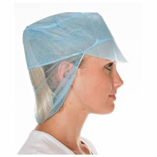 Engangs h&aring;rnet Peaked snood cap langt h&aring;r, Non-woven bl&aring;, pakke a 500 stk