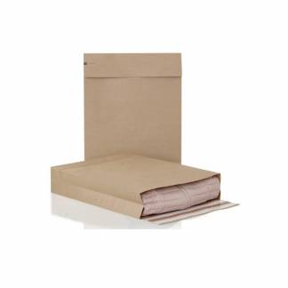 Forsendelsespose i Papir, 350 x 450 mm Kile i siden, krydset bund, Kraftpapir Kraftpapir 2 selvkl&aelig;be