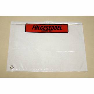 F&oslash;lgeseddellommer, C5, 235 x 175 mm transparent red-black printed Packing list, LD-PE karton a 1000