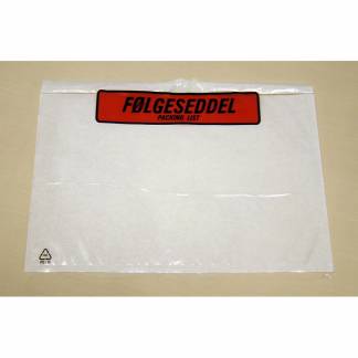 F&oslash;lgeseddellommer, LD, 235 x 130 mm transparent red-black printed Packing list genanvendt LDPE, kart