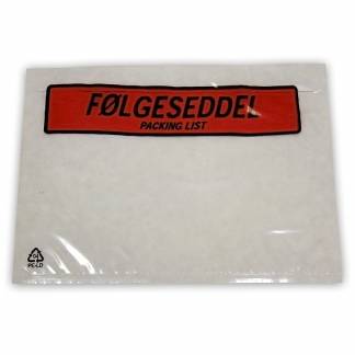 F&oslash;lgeseddellommer, C6, 175 x 130 mm transparent red-black printed Packing list genanvendt LDPE, kart