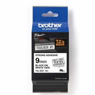 Labeltape, Brother, TZES221, St&aelig;rk 9mmx8.00m sort/hvid