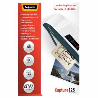 Lamineringslomme, Fellowes Premium 125&micro;m, Gloss 111x154mm transparent  pakke a 100 stk