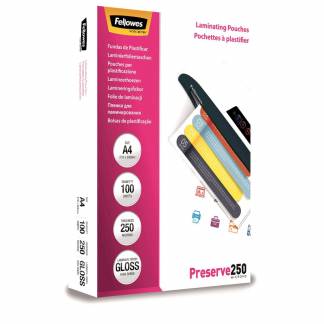 Lamineringslomme, Fellowes Premium Gloss, A4 216x303mm transparent  pakke a 100 stk