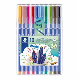 Marker, Staedtler Lumocolor, 323 SB10 1MM, Spids, assorteret, permanent S&aelig;t med 10 stk