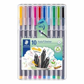 Fineliner, Staedtler Triplus,  334 0,1-0,5MM, assorteret, S&aelig;t med 10 stk