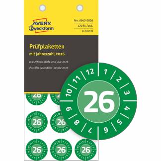 Inspektionsetiketter, Avery, 6943-2026 20x20mm green, antal etiketter pr. ark : 15 pakke a 8 stk