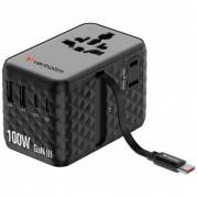 VERBATIM 100W Univ. Travel Adapter Retractable Cable Black