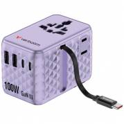 VERBATIM 100W Univ. Travel Adapter Retractable Cable Purple