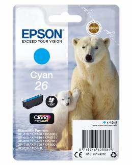 Epson 26 Cyan Bl&aelig;k C13T26124022