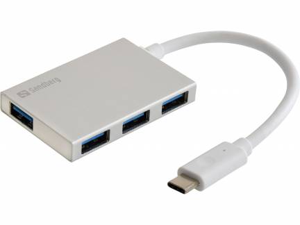 USB-C to 4 x USB 3.0 Pocket Hub, White