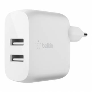 Dual USB-A Wall Charger 24W + Lightning Cable, White