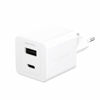 EMPOWER Turbo 35W Charger USB-C + USB-A EU, Silver White