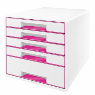 Desk cube WOW m/5-skuffer hvid/pink