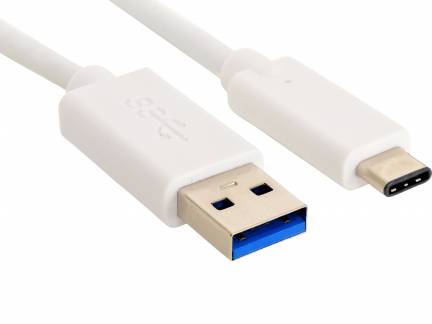 USB-C to USB-A 3.0 Cable, White (1m)