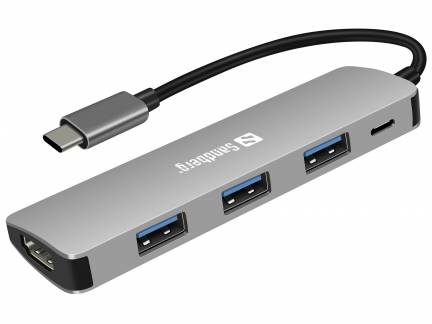 USB-C Dock HDMI+3xUSB+PD 100W, Alu