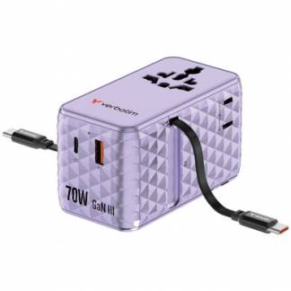 VERBATIM 70W 2C Retractable Universal Travel Adapter Purple