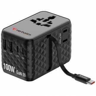 VERBATIM 100W Univ. Travel Adapter Retractable Cable Black