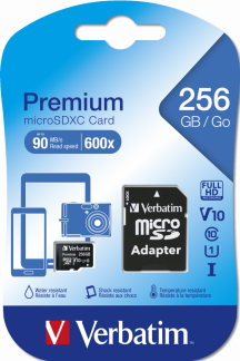 VERBATIM Micro SDXC Premium 256GB Class 10 Incl. Adapter