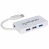 Manhattan USB-A 3-Port Hub   Adapter, 3x USB-A Ports, 5 Gbps (USB 3.2 Gen1 aka USB 3.0), 1x   Mbps network, RJ45, SuperSpeed USB, White, Three Year Warranty, Blister Hub 3 porte USB