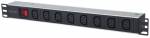 Intellinet 19 1U Rackmount 8-Output C13 Power Distribution Unit (PDU), With Removable Power Cable and Rear C14 Input (Euro 2-pin plug) Strømfordelingsenhed 8-stik Sort 2m