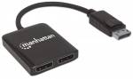 Manhattan DisplayPort to 2-Port DisplayPort Splitter Hub MST, 4K@30Hz, USB-A Powered, Video Wall Function, Black, Blister Video-/audiosplitter DisplayPort