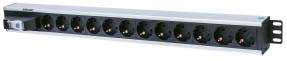 Intellinet Vertical Rackmount 12-Way Power Strip - German Type, With Single Air , No Surge Protection (Euro 2-pin plug) Strømfordelingsenhed 12-stik