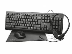 Trust Primo 4-in-1 Home Office Set Tastatur, mus, headset og musepudesæt Kabling