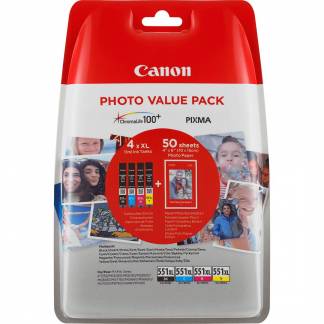 Canon CLI 551XL /BK Photo Value Pack Sort Gul Cyan Magenta 660 sider Blækbeholder 6443B006