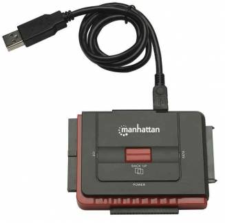 Manhattan USB-A to SATA/IDE Adapter Cable, 3-in-1 One-Touch Backup, 1.5m, 480 Mbps (USB 2.0), Hi-Speed USB, Black (With Euro 2-pin plug), Three Year Warranty, Blister Lagringskontrol