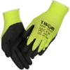 Fingerdyppet latexhandske, THOR Light Grip, 10, sort, bomuld/latex/lycra/polyester, med gul ribkant