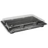 Sushibakke og l&aring;g, ABENA Cater-Line, 11, 25,5x18,5x4,6cm, 1160 ml, sort, PET, med gennemsigtigt l&aring;g, rektangul&aelig;r, l&aring;g h:3,2cm, bakke+l&aring;g h:4,6cm