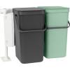 Affaldsspand, Brabantia Sort & Go, plast, 2x16 l, gr&aring; og mint
