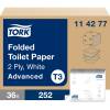 Toiletpapir i ark, Tork T3 Advanced, 2-lags, 19x11cm, hvid, blandingsfibre