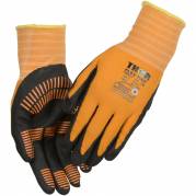 Fingerdyppet nitrilhandske, THOR Flex Grip, 11, sort, polyester/nitril, med gul ribkant