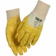 Halvdyppet nitrilhandske, 10, gul, nitril/bomuld/lycra, ribkant