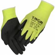 Fingerdyppet latexhandske, THOR Light Grip, 11, sort, polyester/lycra/bomuld/latex, med gul ribkant