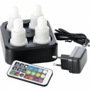 LED lys, Duni, 7cm, &Atilde;&tilde;4cm, 12 timer, s&Atilde;&brvbar;t &Atilde;&iexcl; 4 stk., med farvet lys, genopladelig *Denne vare tages ikke retur*