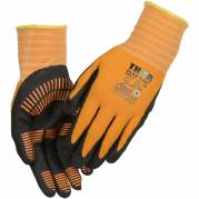 Fingerdyppet nitrilhandske, THOR Flex Grip, 9, sort, polyester/nitril, med gul ribkant